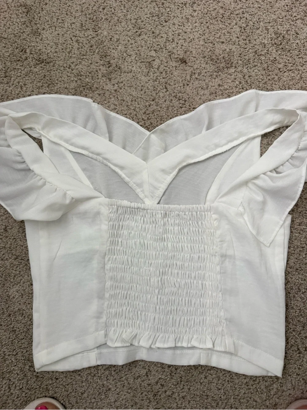 White Ruffle Off-Shoulder Crop Top - Picture 6 of 6